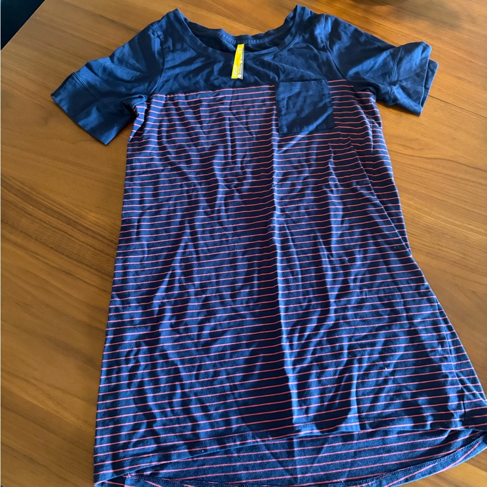 Lole Navy and Red Striped Short Sleeve Tee